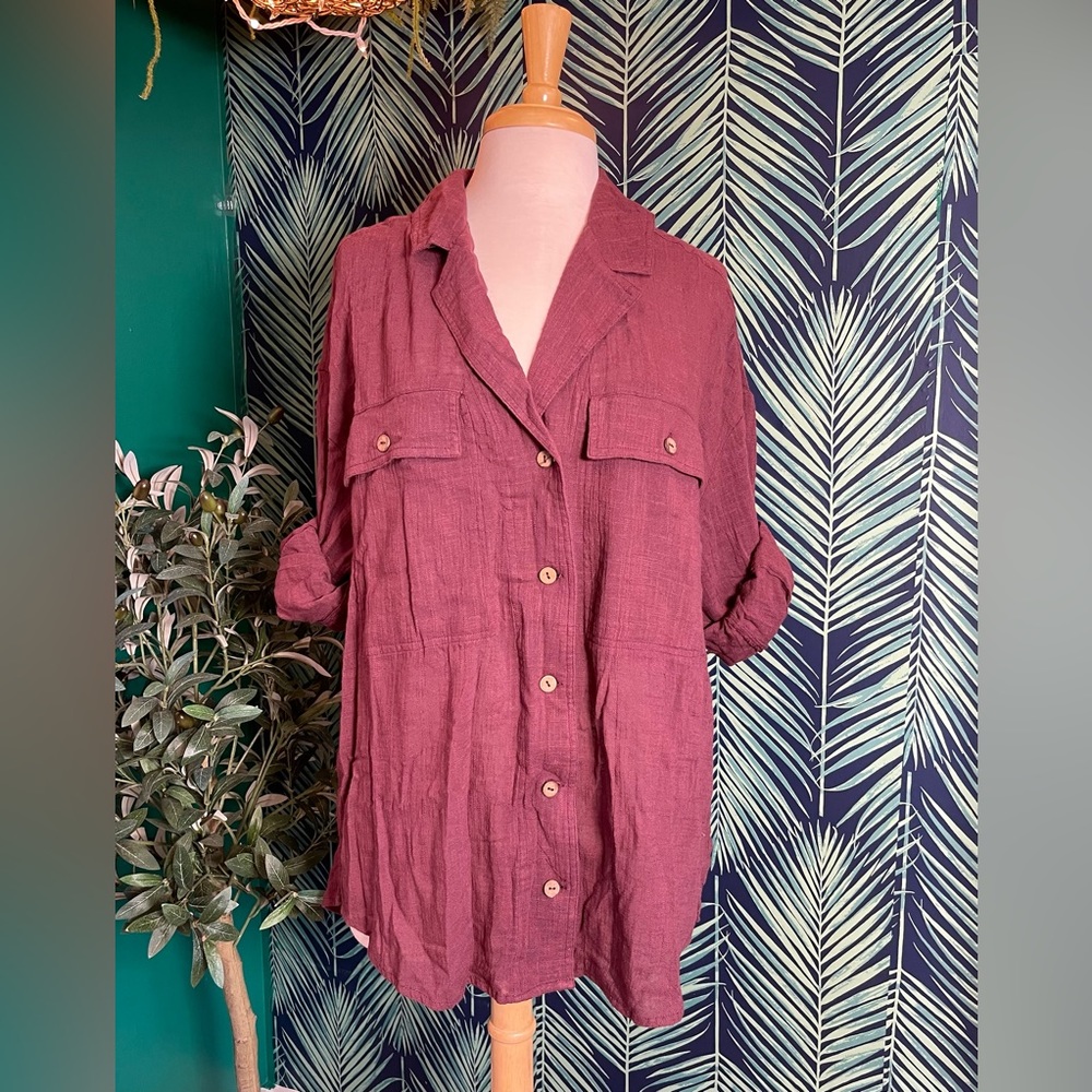 NWT Free People button down shirt, wine-colored, size M